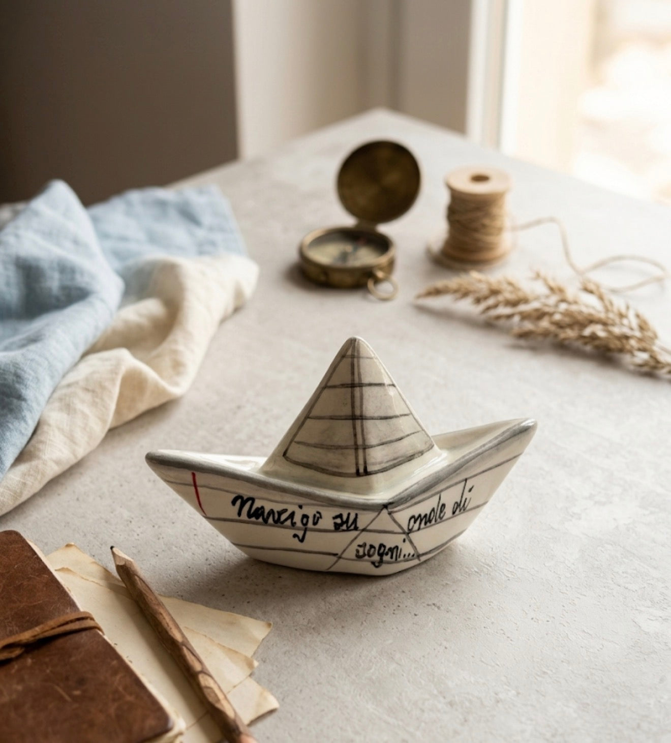 Barchetta Sogni a Bordo in ceramica Ceramiche Ro&Mar – idea regalo e bomboniera siciliana
