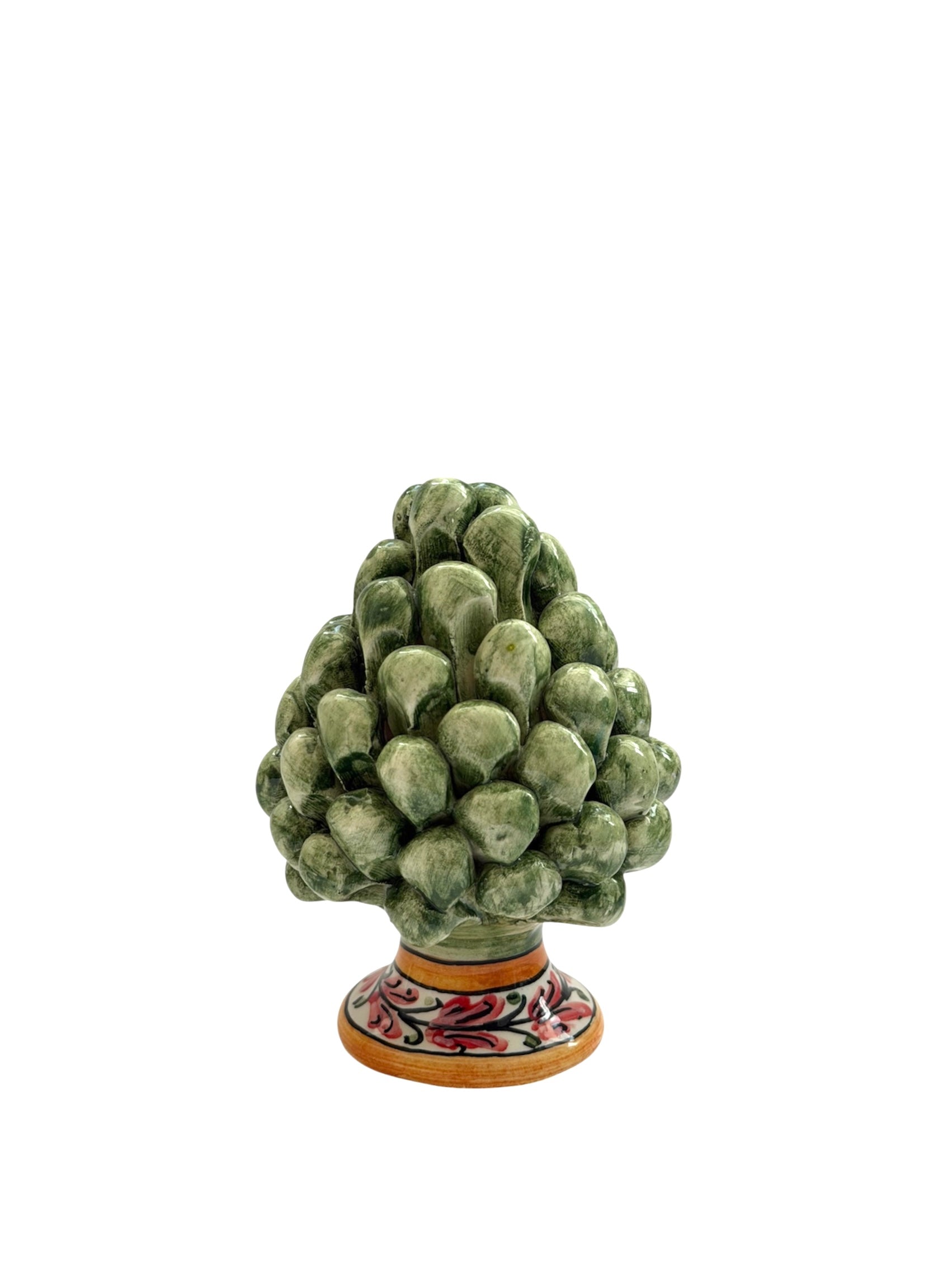 Pigna siciliana in ceramica verde fatta a mano in Sicilia, h 10 cm