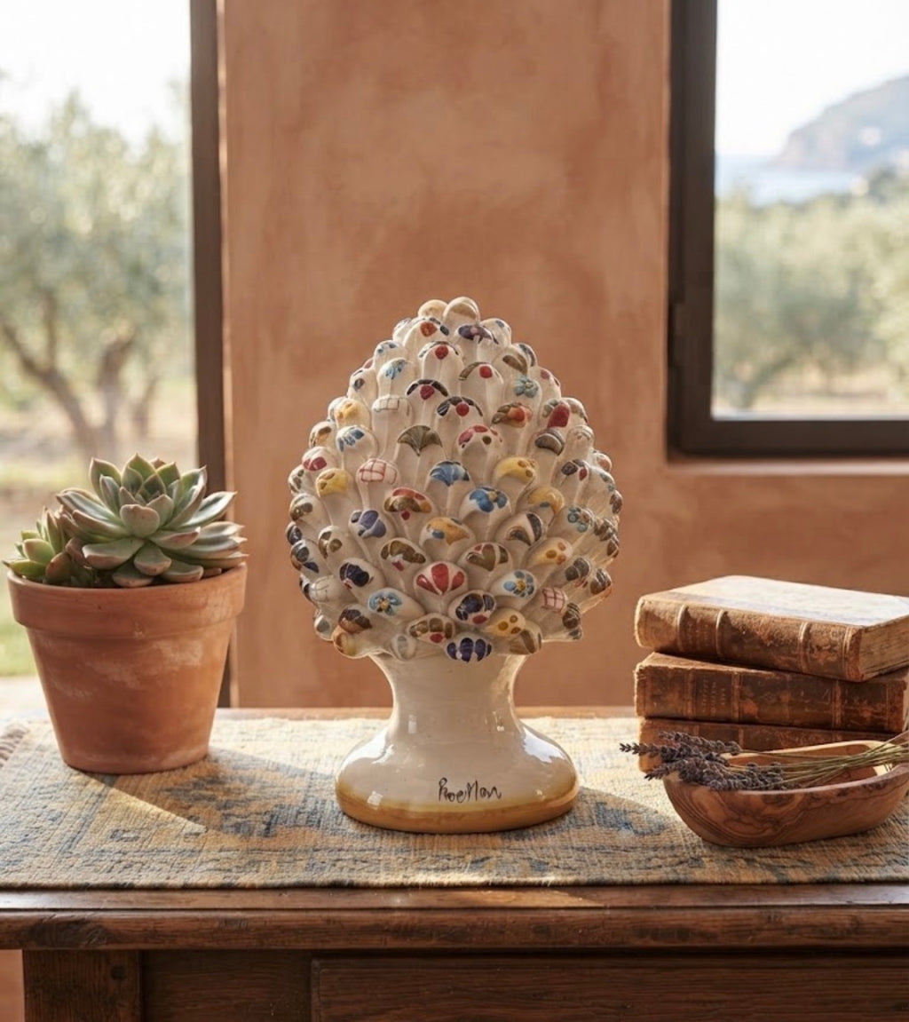 Pigna siciliana in ceramica H.20 cm con decoro Murry policromo dipinto a mano