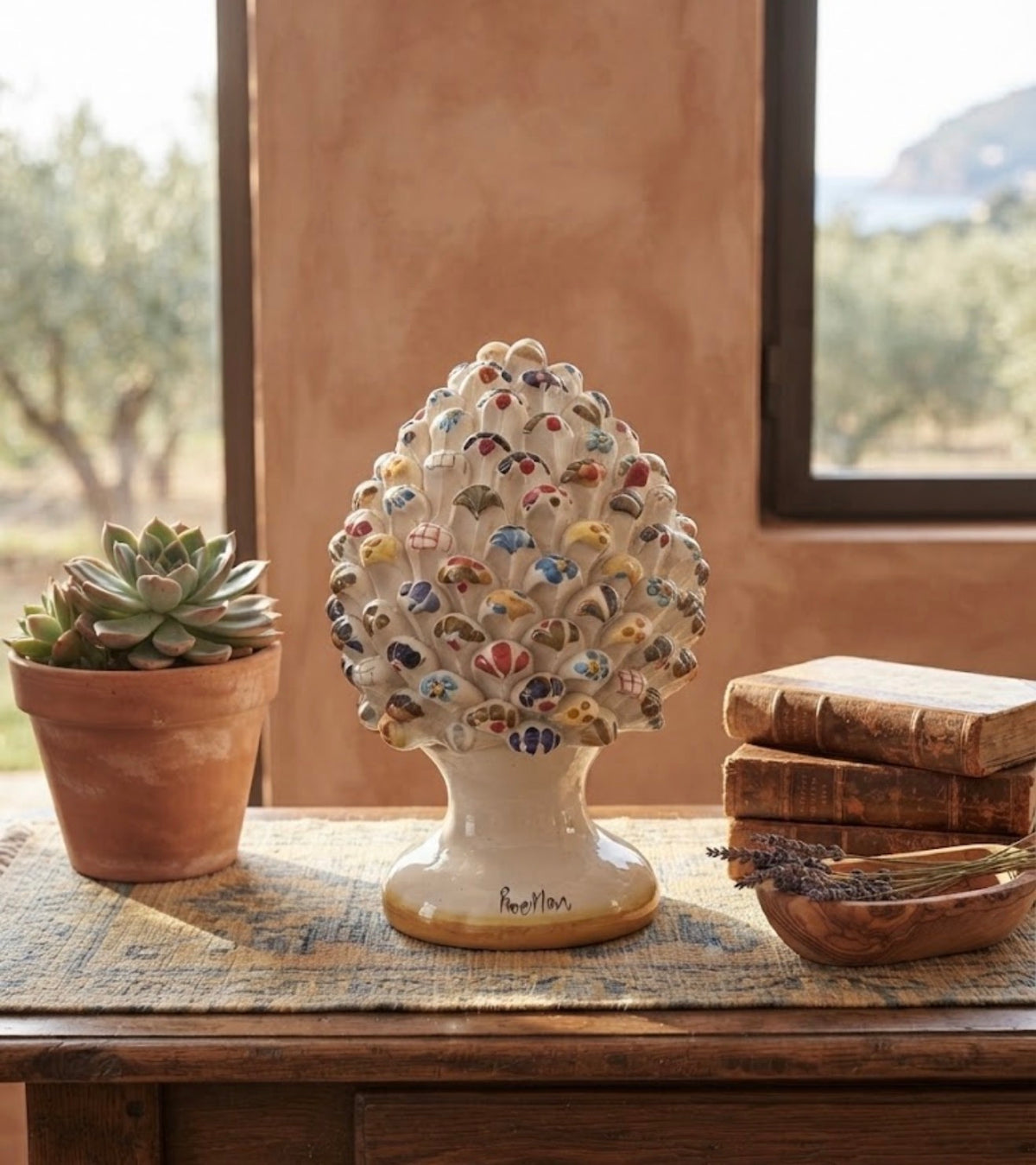 Pigna siciliana in ceramica H.20 cm con decoro Murry policromo dipinto a mano