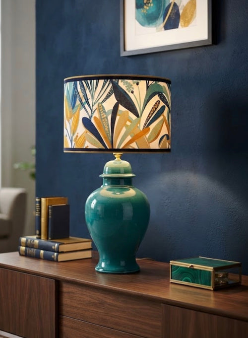 Base per lampada da tavolo in ceramica artigianale verde cristallino H.40 cm, fatta a mano a Monreale