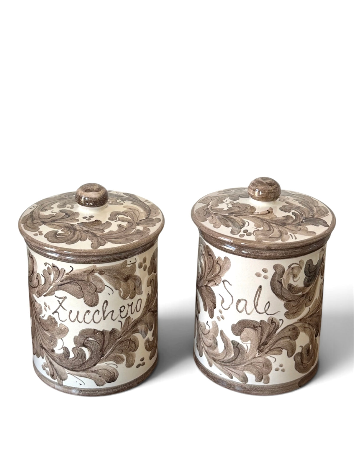 Coppia di Barattoli Sale e Zucchero “Floreale Tortora” – Ceramica Siciliana