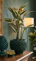 Vaso portapianta Botanica Smeraldo in ceramica artigianale verde con decoro botanico