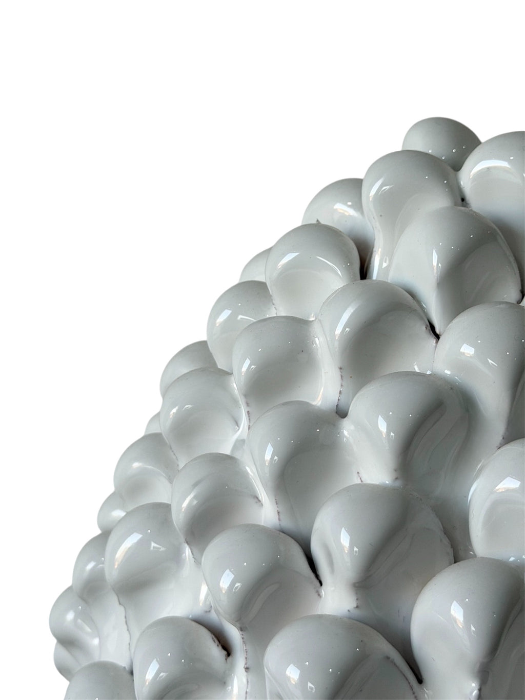 Pigna bianca in ceramica siciliana H 35 cm, complemento d'arredo portafortuna