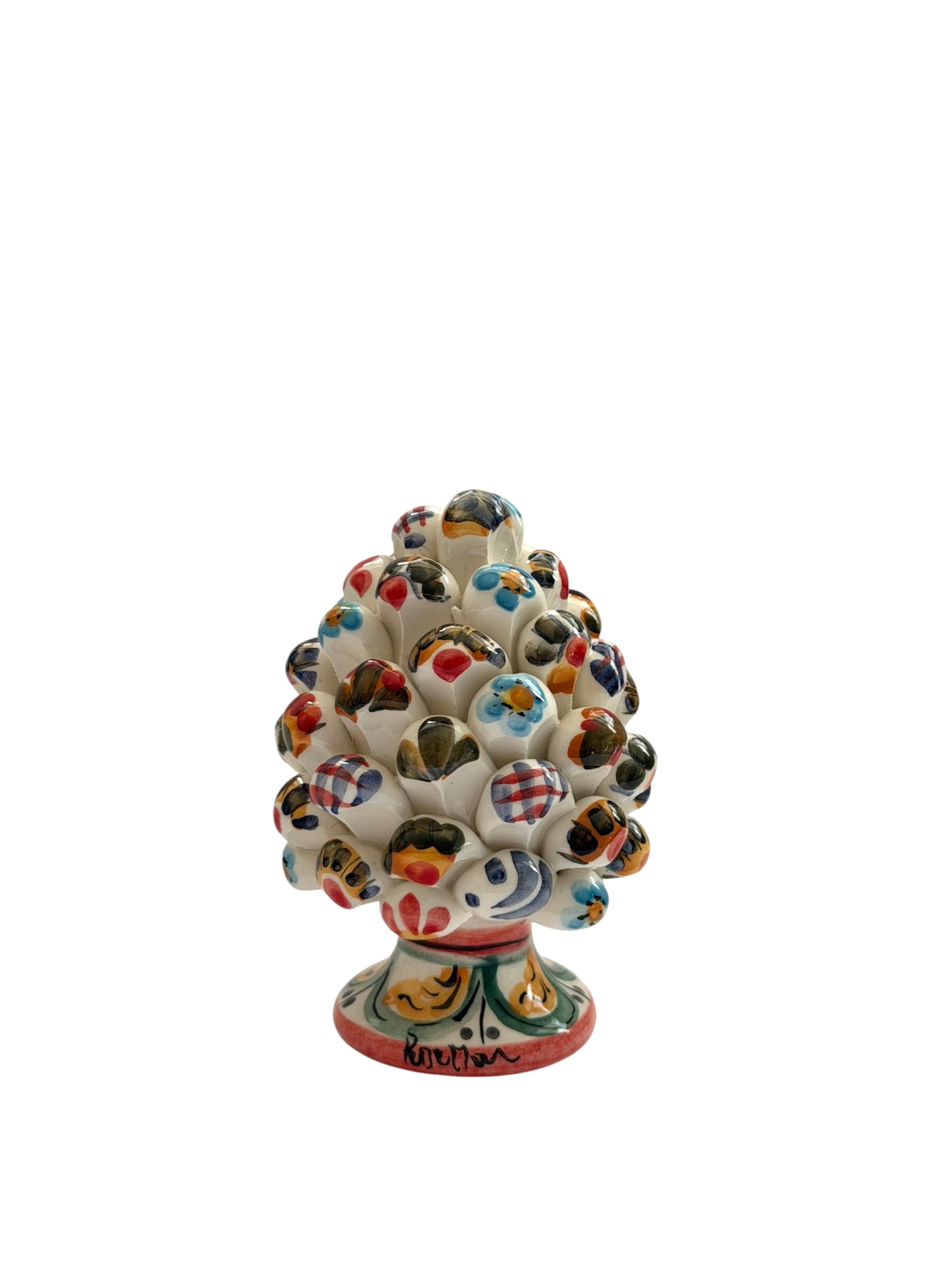 Pigna siciliana multicolore decoro maiolica, bomboniera artigianale h 10 cm