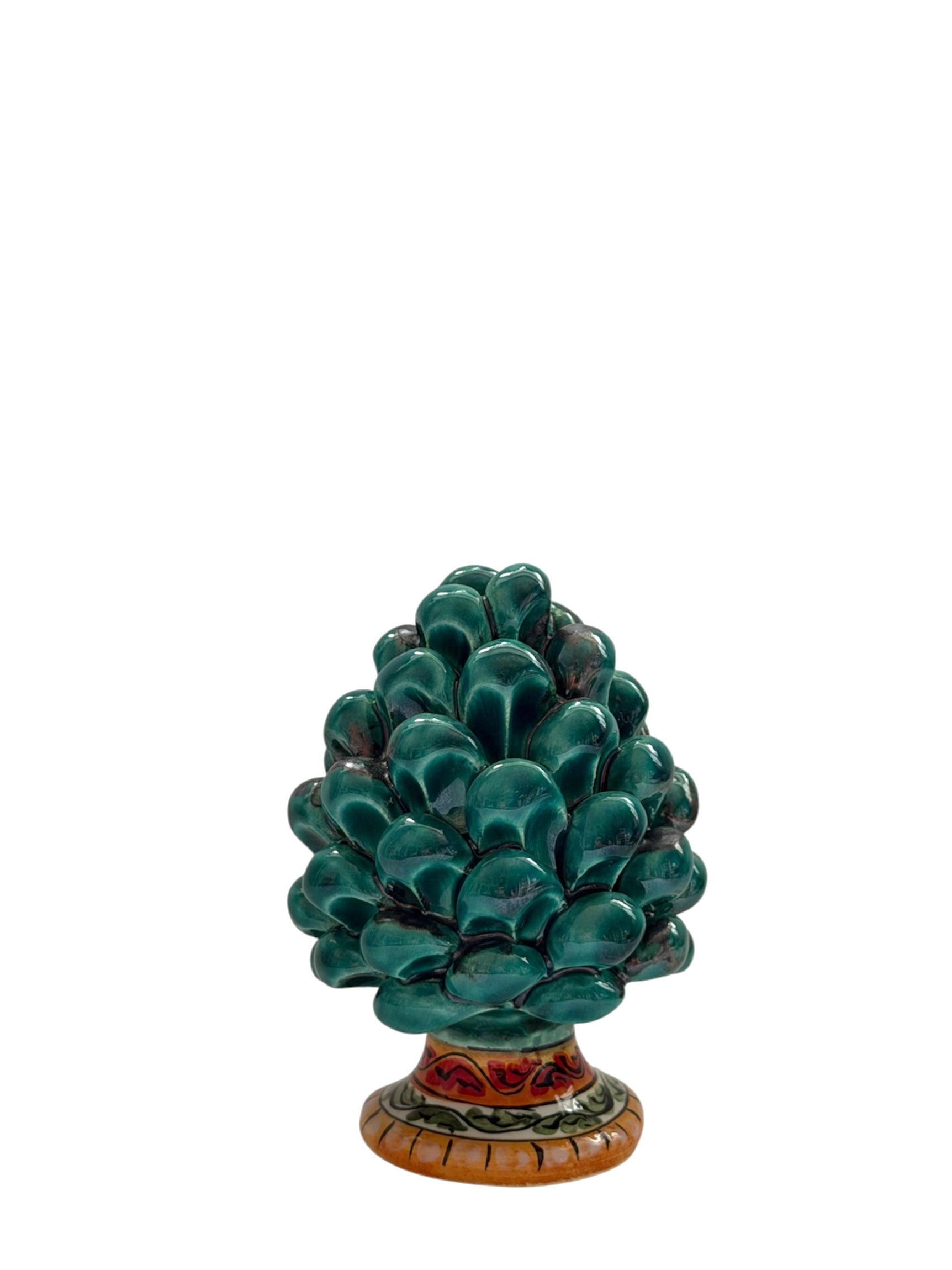 Pigna siciliana in ceramica verderame dipinta a mano, bomboniera artigianale h 10 cm