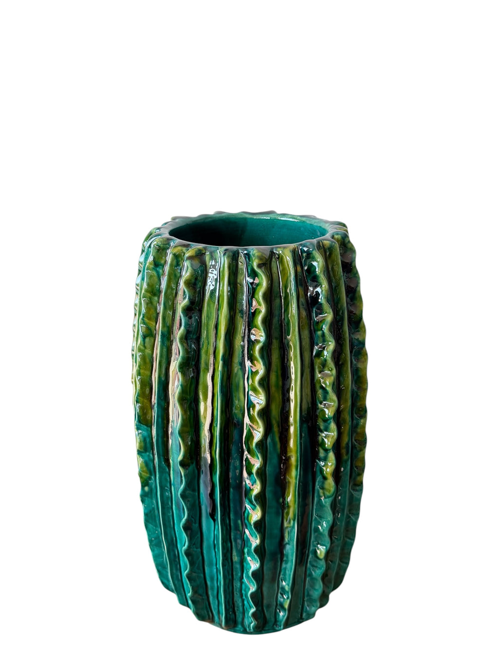 Vaso "Smeraldo Ondulato" in Ceramica Artigianale Siciliana – Verde Smeraldo, Fatto a Mano