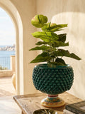 Cachepot a pigna in ceramica verde smeraldo con piede decorato a mano, artigianato siciliano Ceramiche Ro&Mar