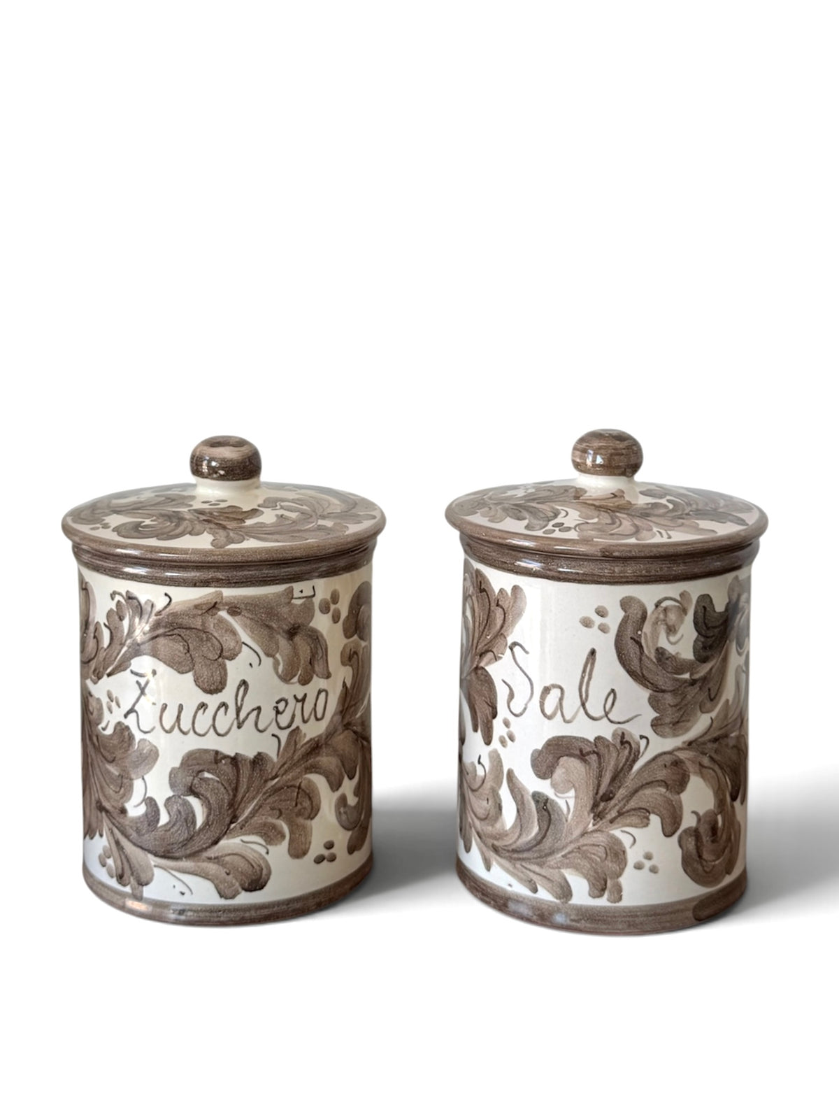 Coppia di Barattoli Sale e Zucchero “Floreale Tortora” – Ceramica Siciliana