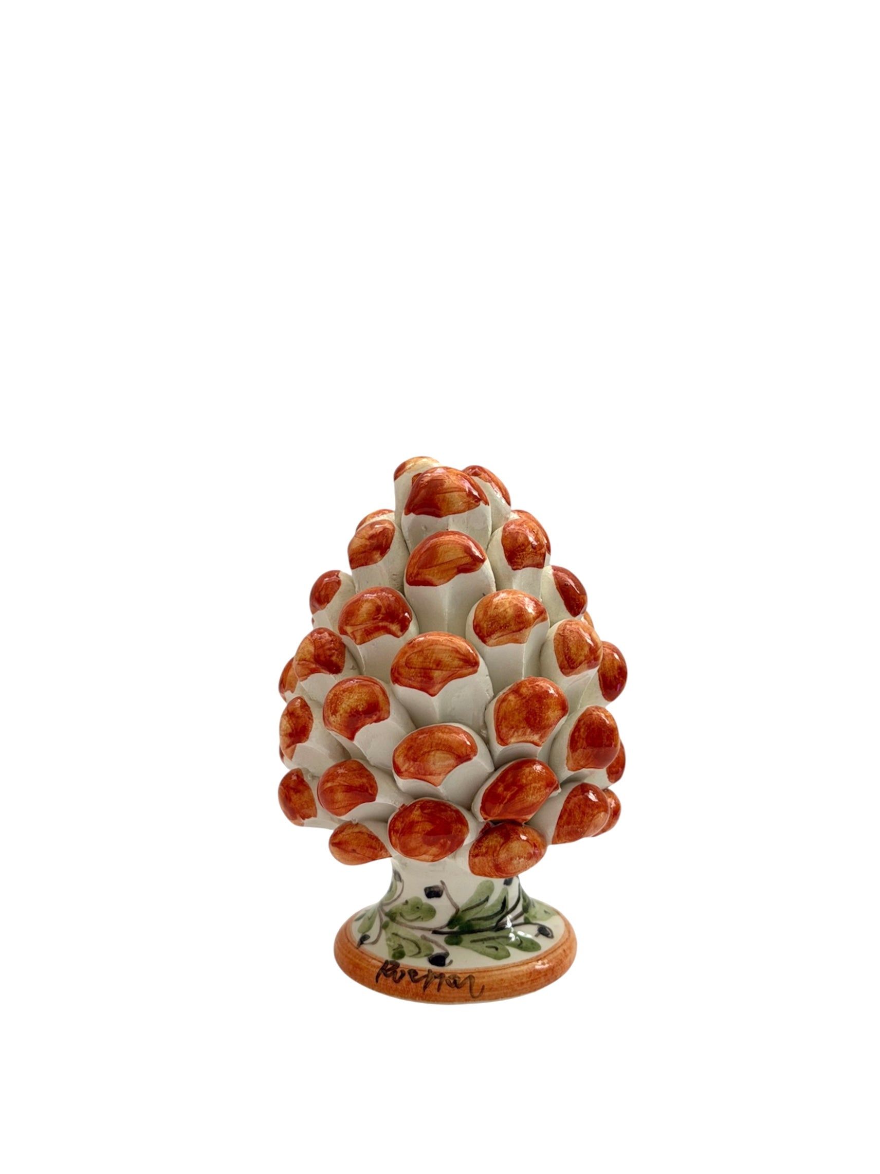 Pigna siciliana in ceramica arancio dipinta a mano, bomboniera artigianale h 10 cm