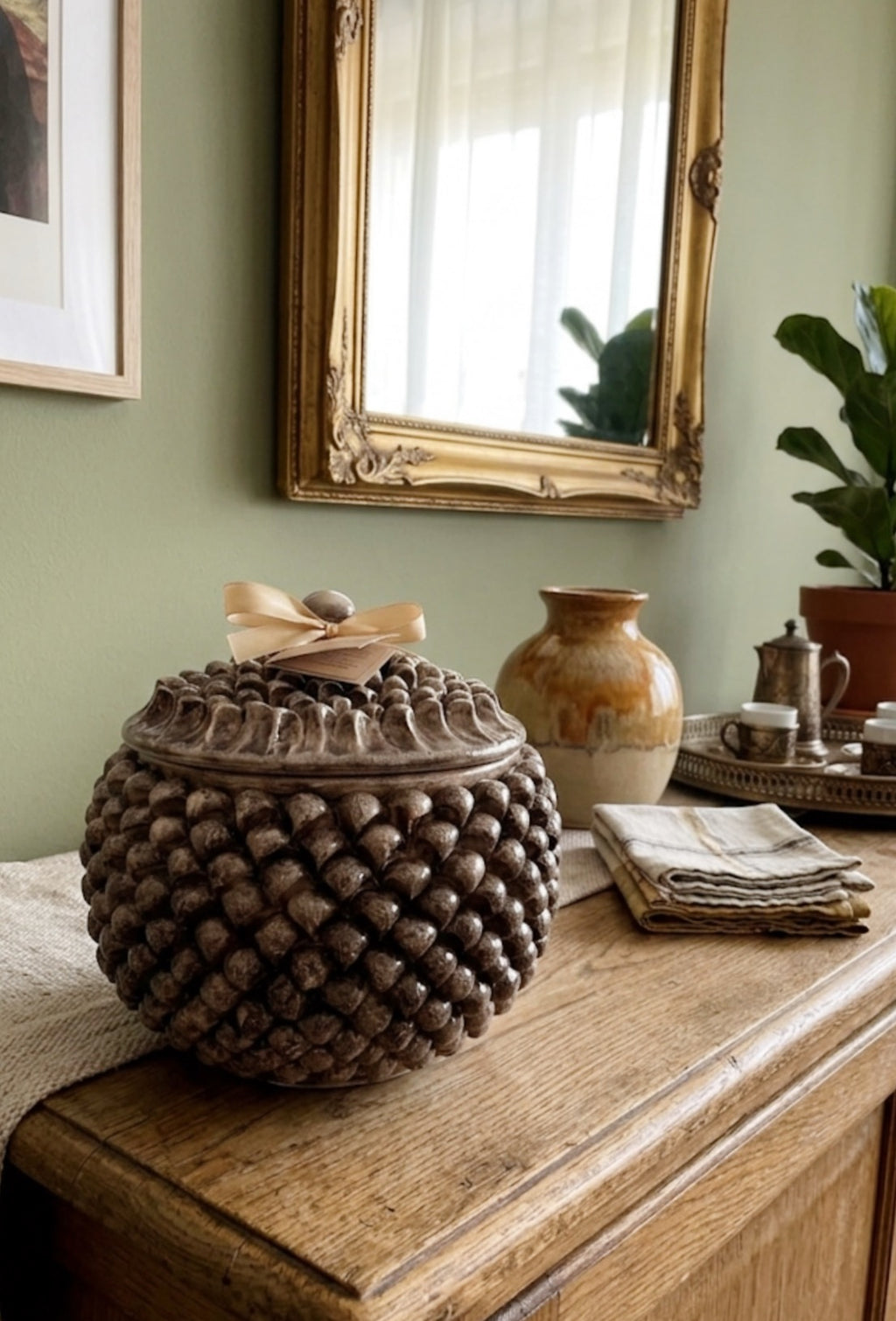 Biscottiera Pinea - Portabiscotti in Ceramica decorata a Mano