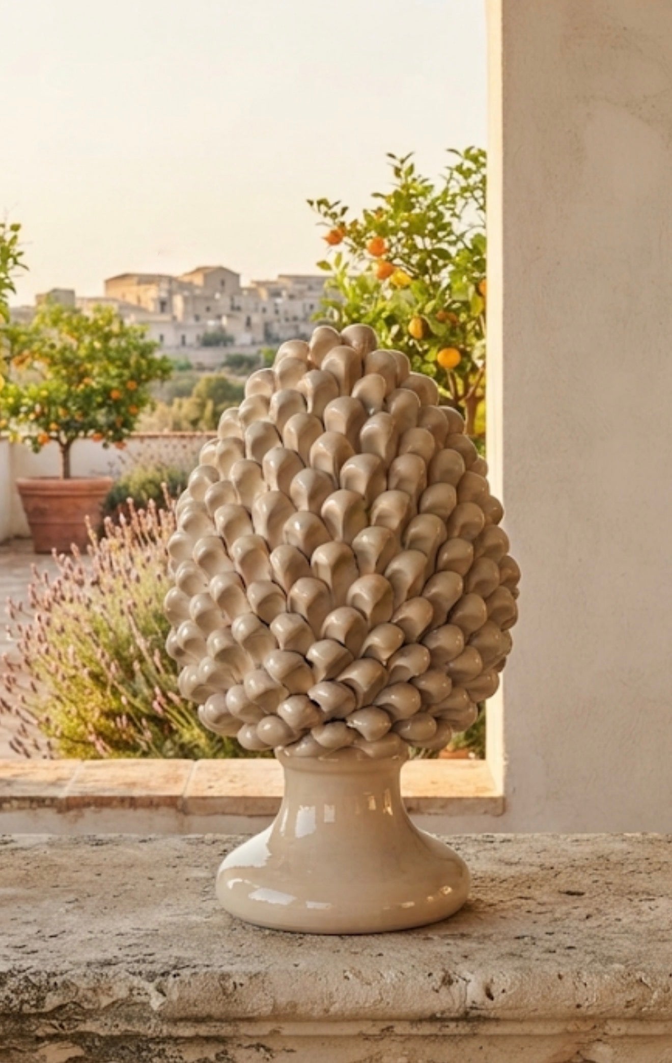 Pigna Perla color crema in ceramica artigianale dipinta a mano - Ceramiche Ro&Mar