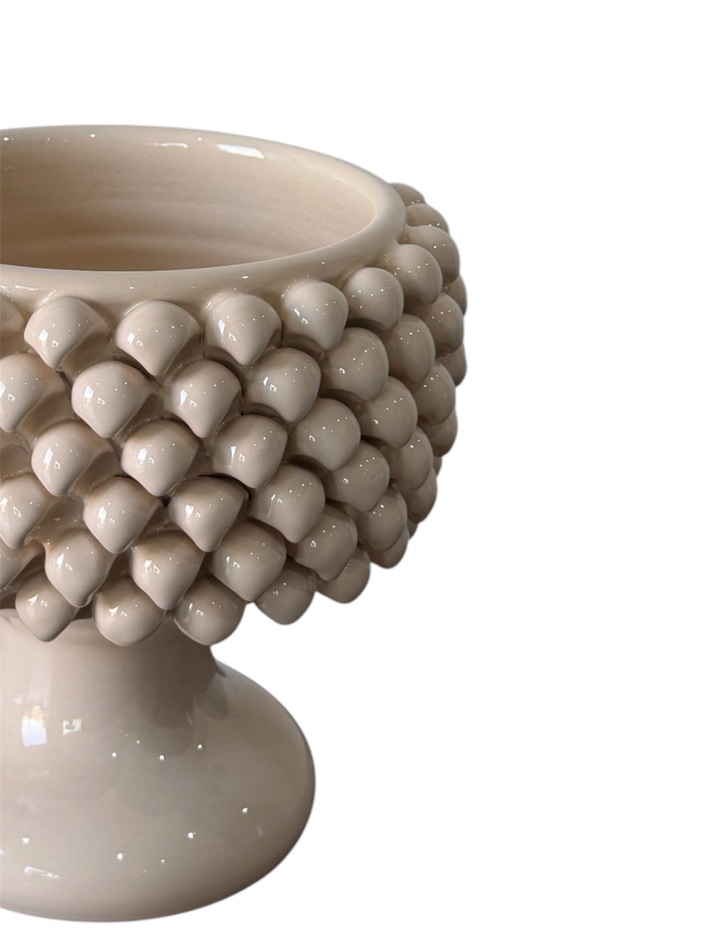 Mezzapigna vaso in ceramica siciliana avorio, bocca di 20 cm di diametro, vista dall'alto