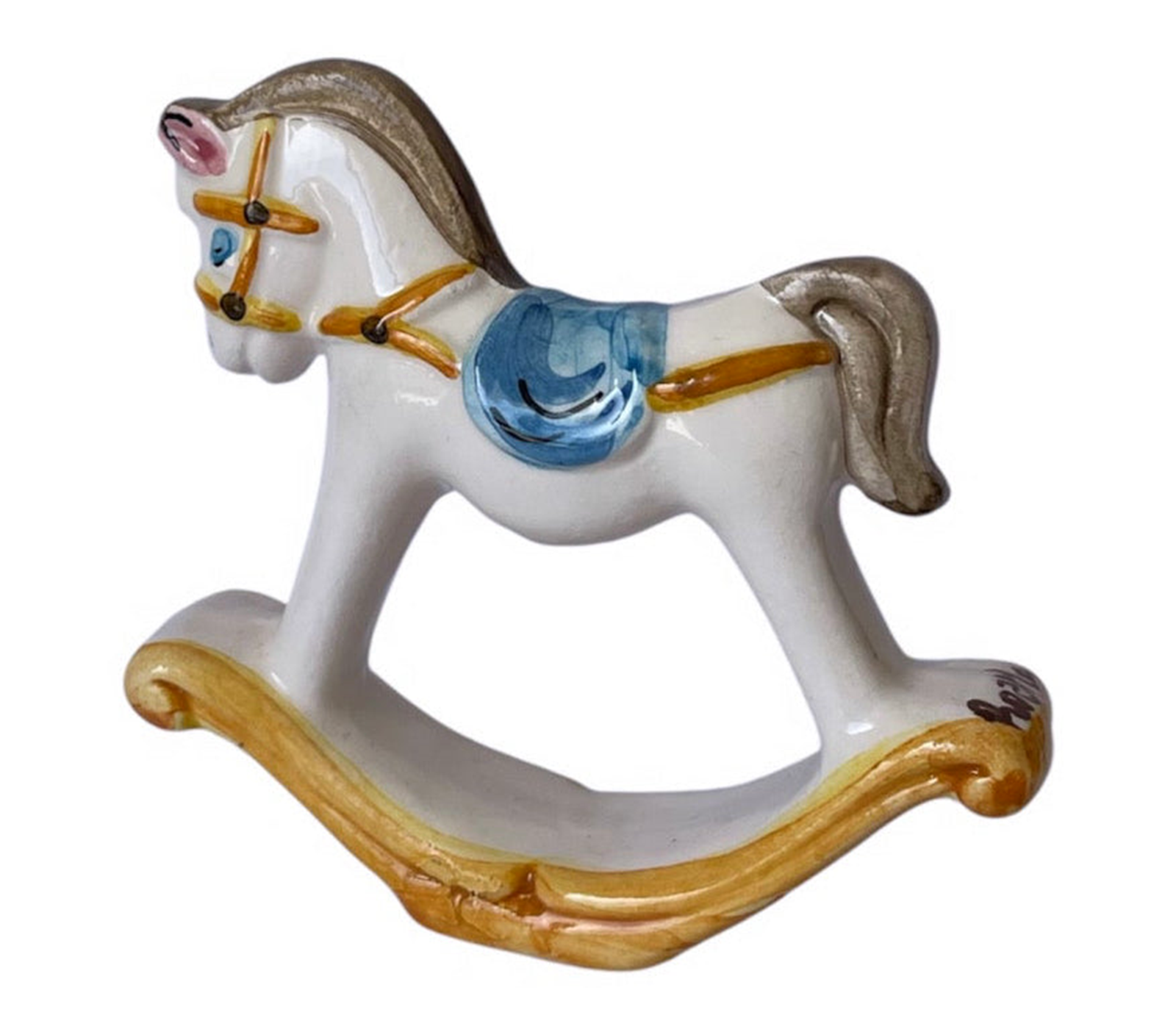 Cavalluccio a dondolo in ceramica – variante bianco e blu
