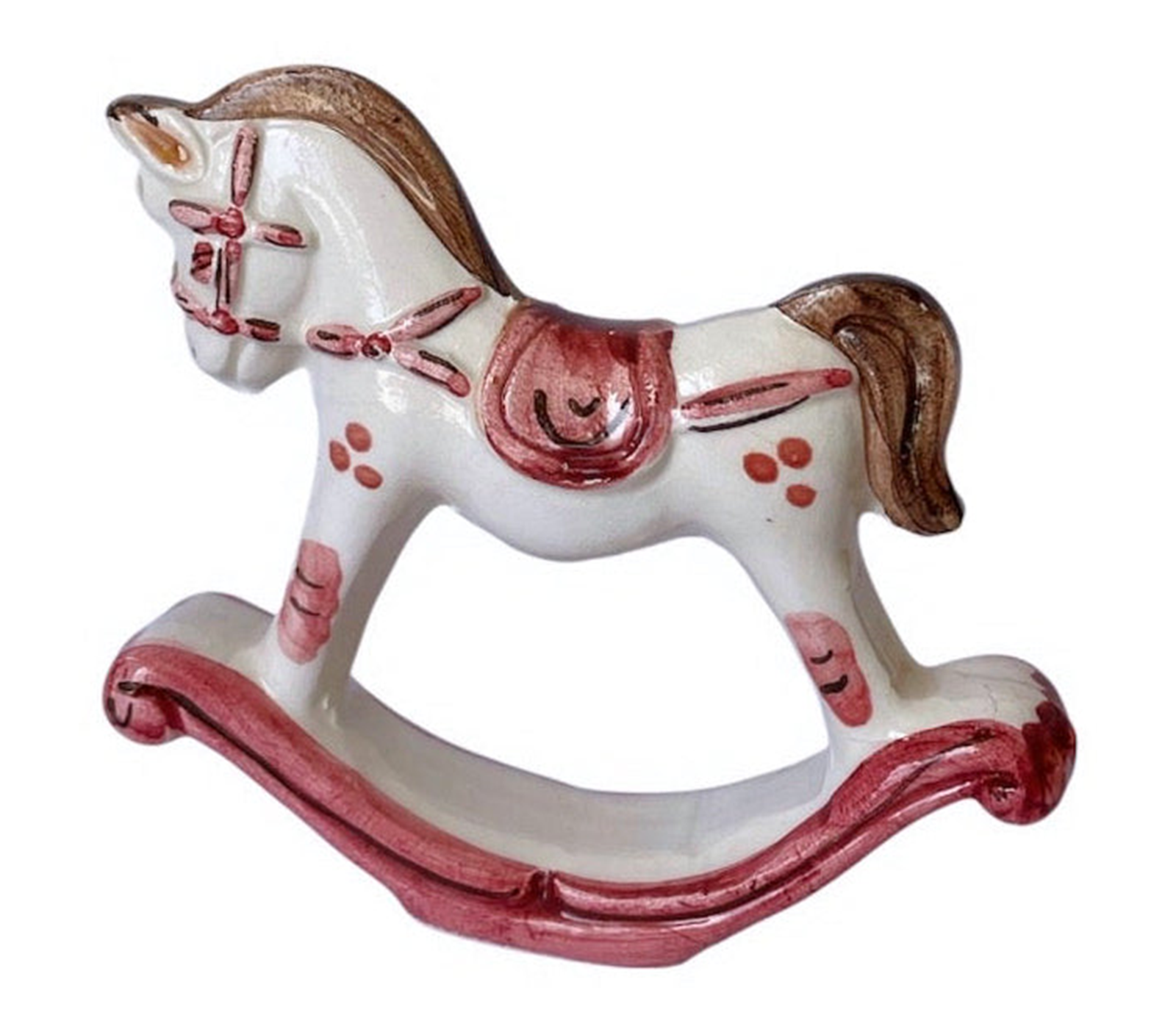 Cavalluccio a dondolo in ceramica – variante bianco e rosa