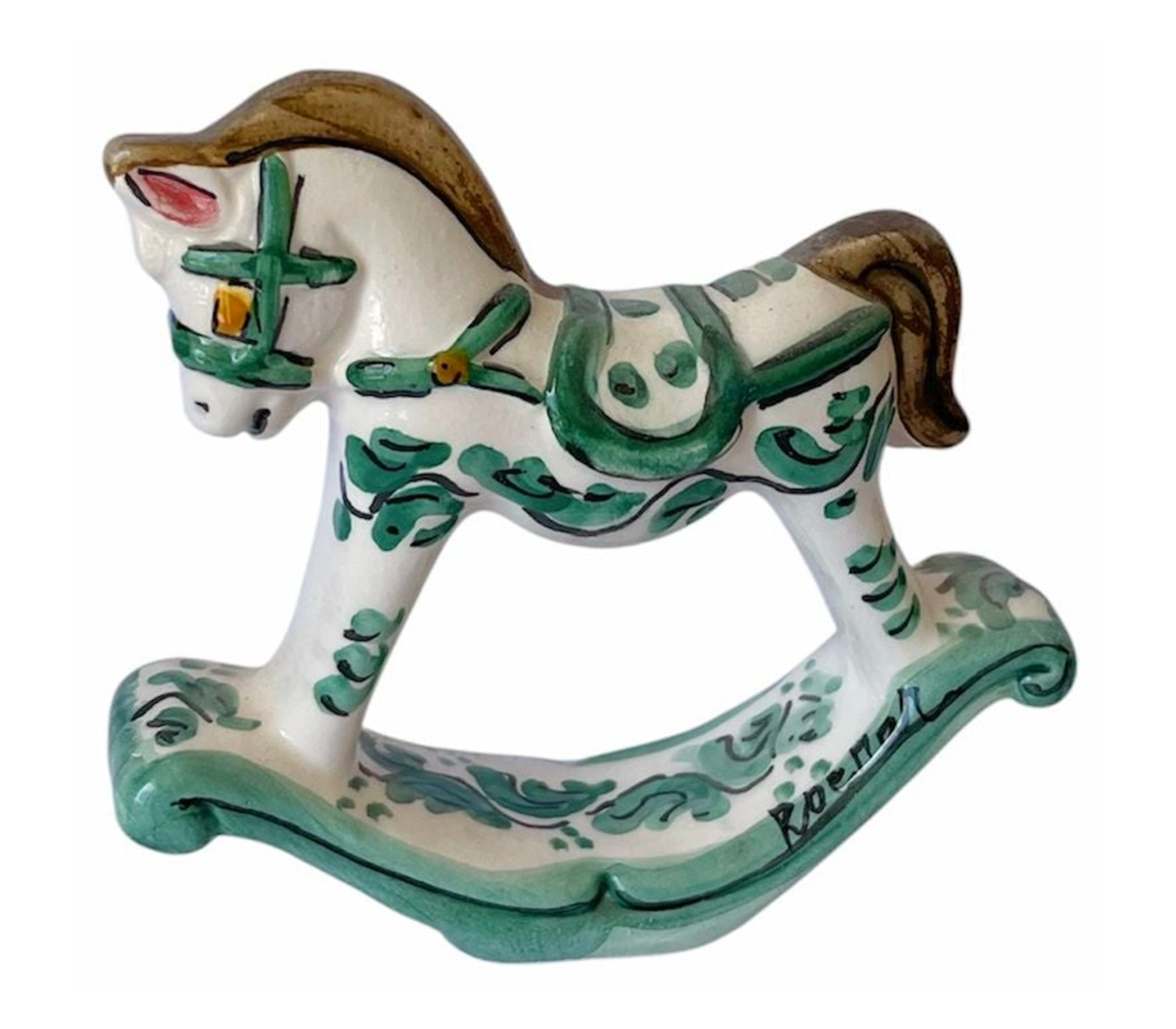 Cavalluccio a dondolo in ceramica – variante bianco e verde